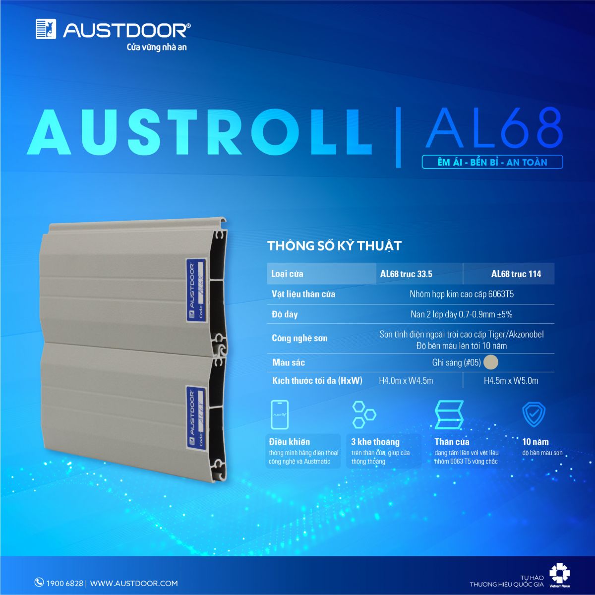 thông số kỹ thuật austdoor AL68