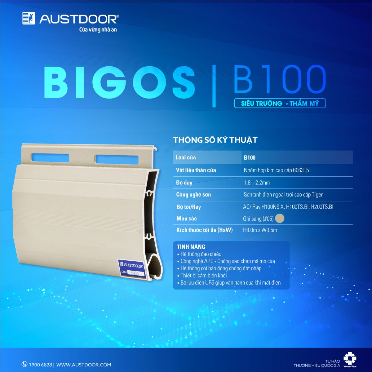 thông số kỹ thuật austdoor B100